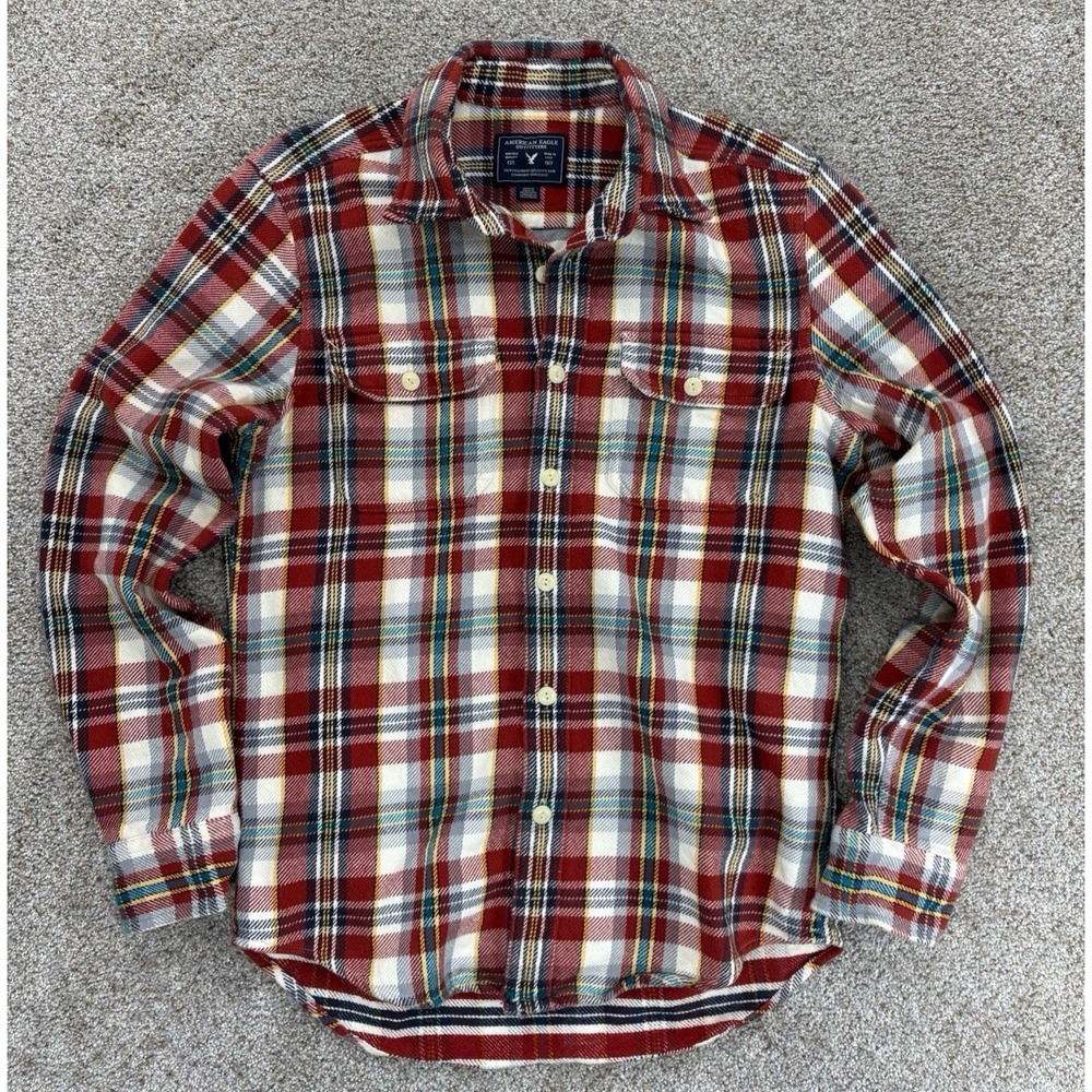 American Eagle Outfitters Big Jack Heavyweight Plaid Shirt Men's Small Red Multi